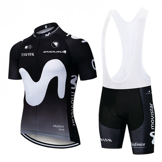 2019 Maillot Movistar Tirantes Mangas Cortas Negro Blanco